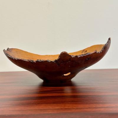 Mid Century Modern Artisan Studio Made Bowl Vessel Cherry Burl Signed
