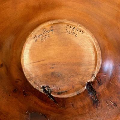 Mid Century Modern Artisan Studio Made Bowl Vessel Cherry Burl Signed