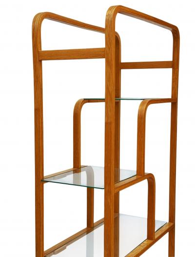 Mid Century Modern Asymmetrical Etagere or Shelving Wall Unit in Oak Glass