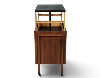 Mid Century Modern Bar Cabinet with Hidden Lift Top Storage
