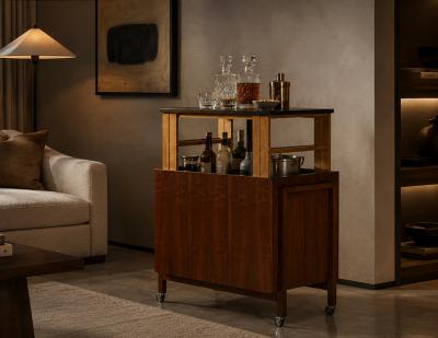 Mid Century Modern Bar Cabinet with Hidden Lift Top Storage