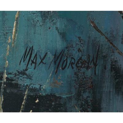 Mid Century Modern Beach Scene Oil Painting by M Morgan