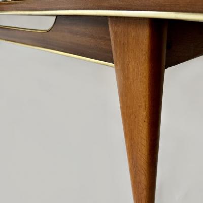 Mid Century Modern Beech Wood Brass Copper Mirrors Murano Art Glass Credenza