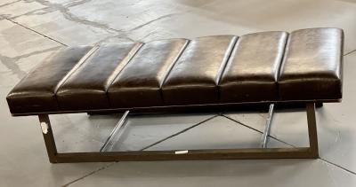 Mid Century Modern Bench Ottoman Leather Steel