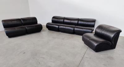 Mid Century Modern Black Leather Modular Sofa by Doimo Salotti