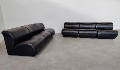 Mid Century Modern Black Leather Modular Sofa by Doimo Salotti