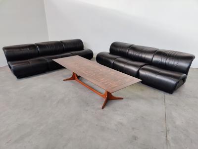 Mid Century Modern Black Leather Modular Sofa by Doimo Salotti