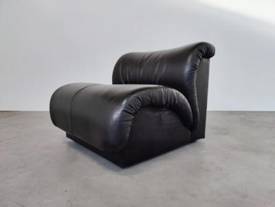 Mid Century Modern Black Leather Modular Sofa by Doimo Salotti