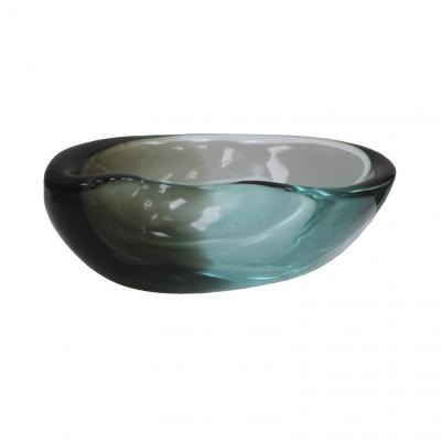 Mid Century Modern Black and Blue Murano Glass Bowl 1970