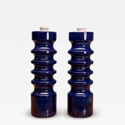 Mid Century Modern Blue Ceramic Table Lamps United States 1960s
