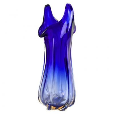 Mid Century Modern Blue Murano Glass Vase Italy circa 1970