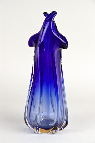 Mid Century Modern Blue Murano Glass Vase Italy circa 1970