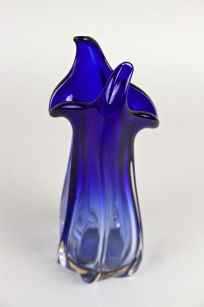 Mid Century Modern Blue Murano Glass Vase Italy circa 1970