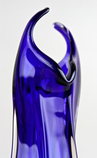 Mid Century Modern Blue Murano Glass Vase Italy circa 1970