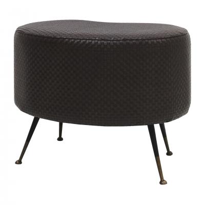 Mid Century Modern Braided Leather Round Footstool Italy 1960s