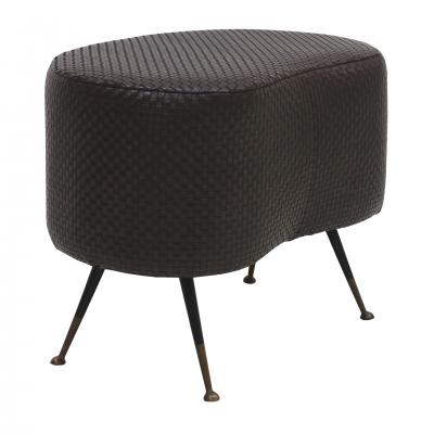 Mid Century Modern Braided Leather Round Footstool Italy 1960s