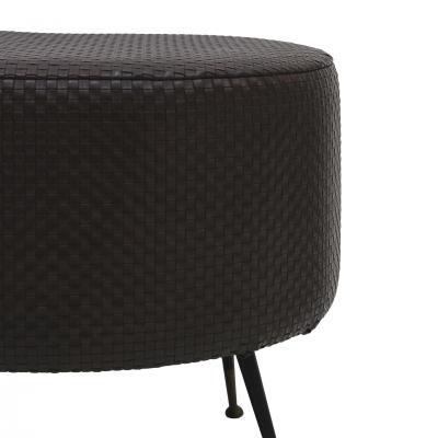 Mid Century Modern Braided Leather Round Footstool Italy 1960s