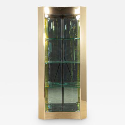 Mid Century Modern Brass And Glass Corner Curio Display Cabinet