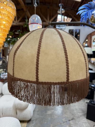 Mid Century Modern Brass Floor Lamp with Fringe Fabric Shade