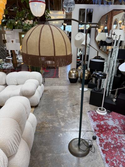 Mid Century Modern Brass Floor Lamp with Fringe Fabric Shade