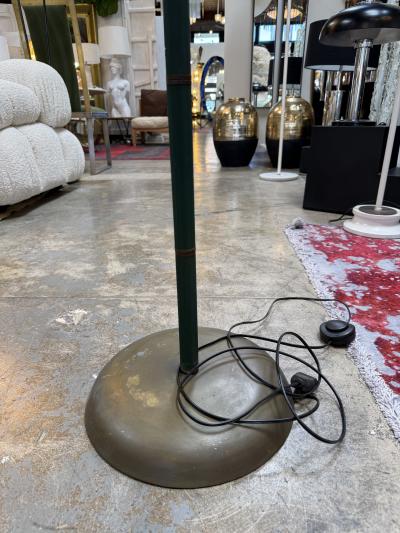 Mid Century Modern Brass Floor Lamp with Fringe Fabric Shade