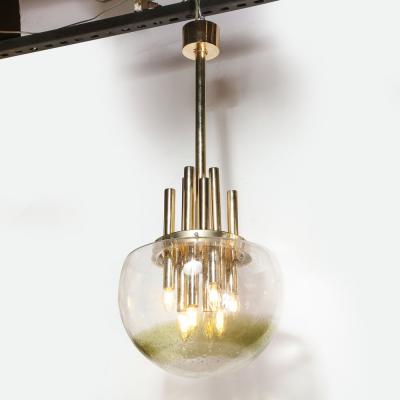Mid Century Modern Brass Handblown Translucent Topaz Murano Glass Chandelier