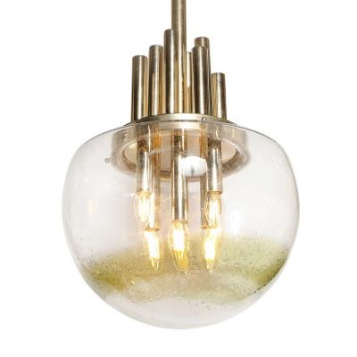 Mid Century Modern Brass Handblown Translucent Topaz Murano Glass Chandelier