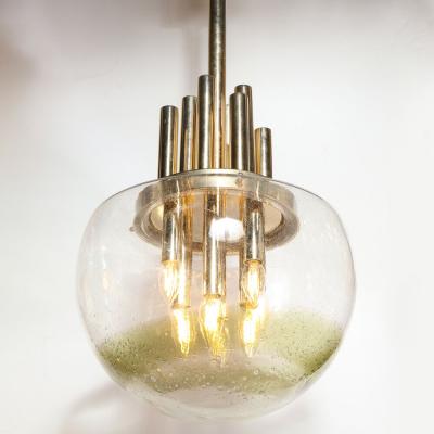 Mid Century Modern Brass Handblown Translucent Topaz Murano Glass Chandelier