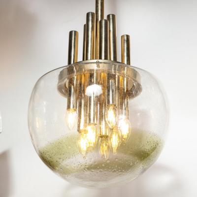Mid Century Modern Brass Handblown Translucent Topaz Murano Glass Chandelier