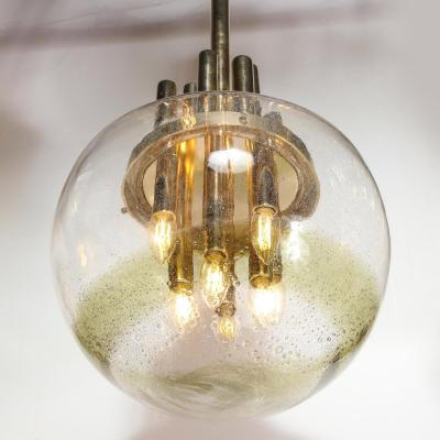 Mid Century Modern Brass Handblown Translucent Topaz Murano Glass Chandelier