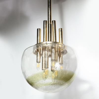 Mid Century Modern Brass Handblown Translucent Topaz Murano Glass Chandelier