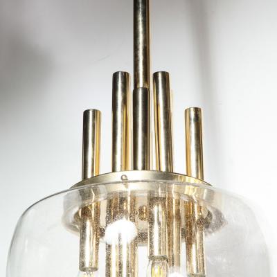 Mid Century Modern Brass Handblown Translucent Topaz Murano Glass Chandelier