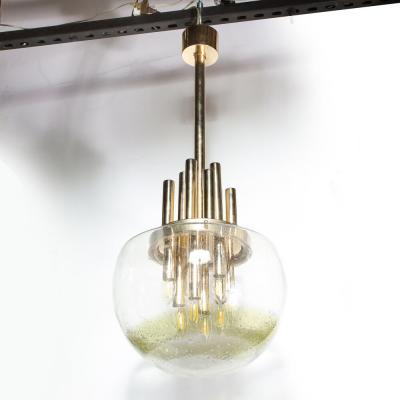 Mid Century Modern Brass Handblown Translucent Topaz Murano Glass Chandelier
