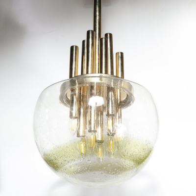 Mid Century Modern Brass Handblown Translucent Topaz Murano Glass Chandelier