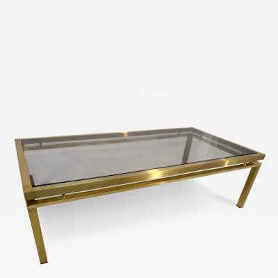 Mid Century Modern Brass Smoked Glass Coffee Table 1970s