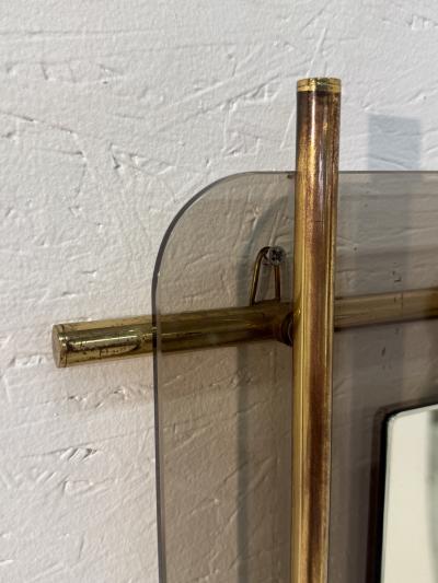 Mid Century Modern Brass Smoked Glass Wall Mirror 1970s