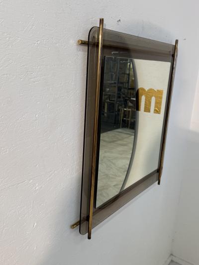 Mid Century Modern Brass Smoked Glass Wall Mirror 1970s