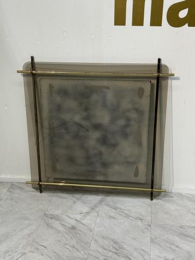 Mid Century Modern Brass Smoked Glass Wall Mirror 1970s