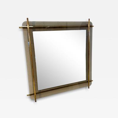 Mid Century Modern Brass Smoked Glass Wall Mirror 1970s