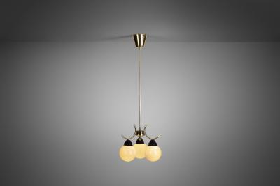 Mid Century Modern Brass and Glass Ceiling Lamp Europe ca 1950s