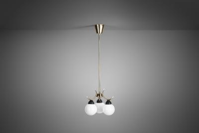 Mid Century Modern Brass and Glass Ceiling Lamp Europe ca 1950s