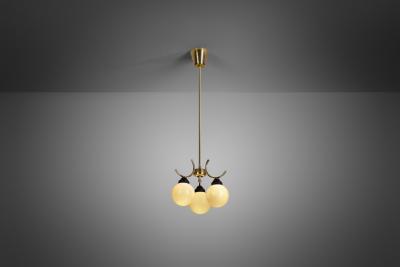 Mid Century Modern Brass and Glass Ceiling Lamp Europe ca 1950s