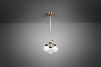 Mid Century Modern Brass and Glass Ceiling Lamp Europe ca 1950s