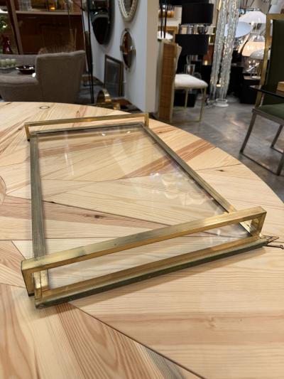 Mid Century Modern Brass and Glass Serving Tray