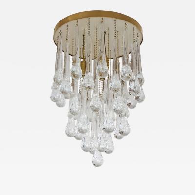 Mid Century Modern Brass and Murano Clear Glass Drops Flush Mount ceiling Light