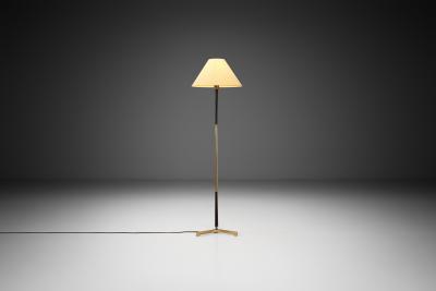 Mid Century Modern Brass and Wood Floor Lamp Europe Mid 20th Century