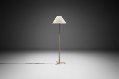 Mid Century Modern Brass and Wood Floor Lamp Europe Mid 20th Century