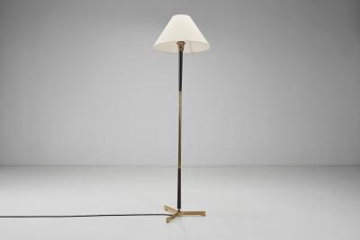 Mid Century Modern Brass and Wood Floor Lamp Europe Mid 20th Century