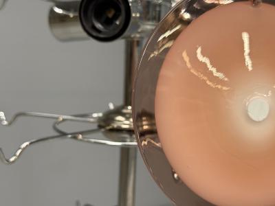 Mid Century Modern Bright Pink Murano Glass Chrome Pendant Light 1960s