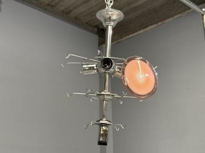 Mid Century Modern Bright Pink Murano Glass Chrome Pendant Light 1960s